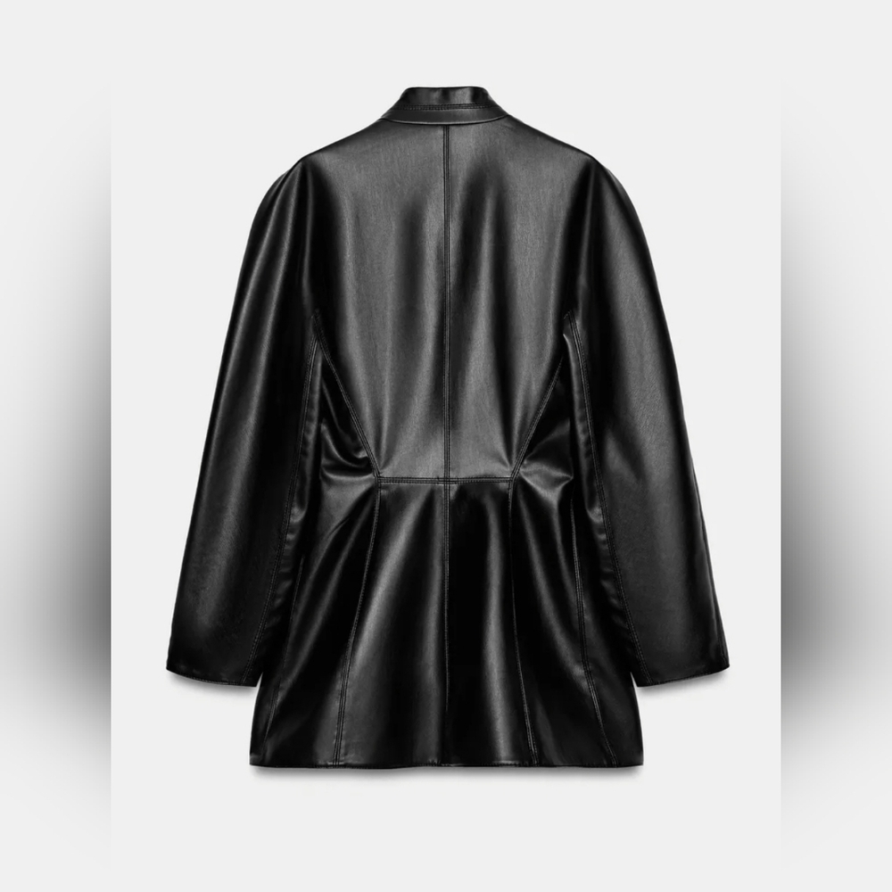 Zara FITTED FAUX LEATHER BLAZER - Picture 2 of 6